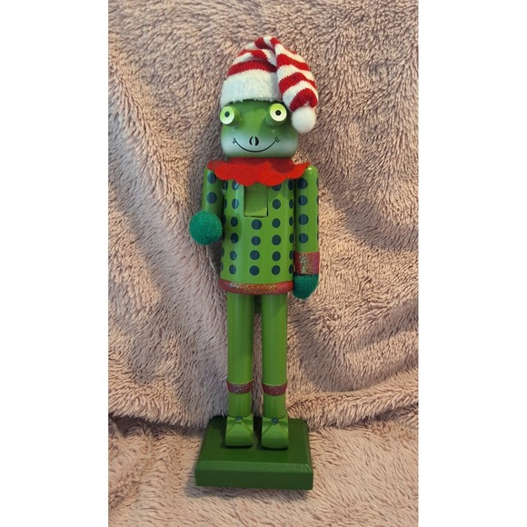The Unbranded Brand Other - Frog‎ Nutcracker Christmas Holiday Decor Polka Dot Outfit Santa Hat Wood